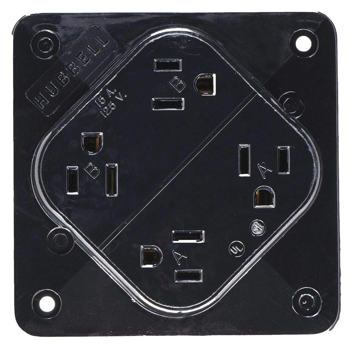 15A Quad Receptacle 125VAC 515R BK Snap Plug Terminals