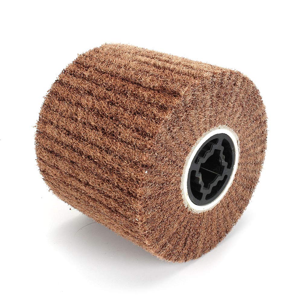 120x100mm Nylon Web Drum Non-woven Abrasive Flap Wire Drawing Polishing Burnishing Wheel for The Surface Treatment of Metal Products 80 Grit (Grit 80)