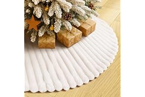 Christmas Tree Skirt White Plush 48 inch Faux Fur Xmas Tree Skirt Soft Plush Stripe Textured Pattern for Holiday Party Christ