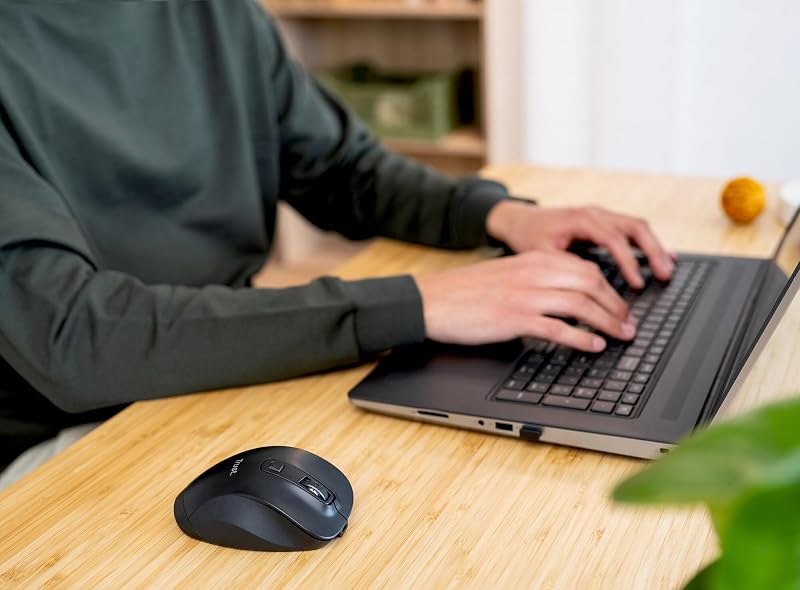 Mouse sem fio recarregável trust fyda, design sustentável, 800-2400 dpi, 6 botões, suporte para polegar, 2,4 ghz, receptor usb, mouse ergonômico para laptop, pc, macbook, escritório