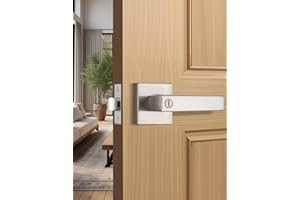 Tinewa 1 Pack Brushed Nickel Door Handle Interior Privacy Door Lock, Bed and Bath Door Lock with Square Rose Modern Keyless D