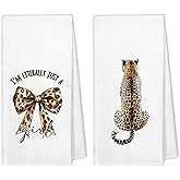 XBBMGG Leopard Bow Kitchen Towels Set of 2 - Preppy Coquette Cheetah Print Dish Hand Tea Towels, I'm Literally Just a Girl, Funky Trendy Western Decorative Towel for Bathroom College Dorm, 16x24 Inch