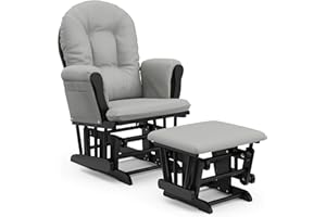 Storkcraft Premium Hoop Glider and Ottoman Padded Cushions with Storage Pocket, Smooth Rocking Motion, Easy to Assemble, Solid Hardwood Base, Black/Light Gray