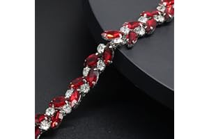 Jerler 1 Yard Rhinestone Trim, Crystal Rhinestone Chain Applique, Ideal for DIY Decoration and Wedding Clothing Embellishments, 0.6" Width (Red)