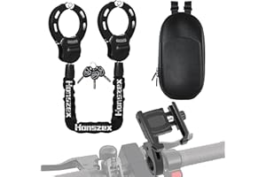 Honszex Electric Scooter Locks Anti Theft, E Scooter Phone Holder & Scooter Chain Lock with Key, Heavy-Duty Anti-Theft Lock with Waterproof Storage Bag, Accessories for Electric Scooters and Bicycles