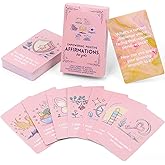 UHillMinerva Positive Affirmation Cards for Teen Girls (Ages 10-16), 54 Daily Self Love Cards, Pink Confidence Building Gift Set with Mindset Activities