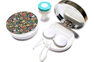 Contact Lens Travel Kit with Cleaner Washer, 5 in 1 Portable Contact Box with Mirror Tweezers Remover Tool Solution Bottle fo