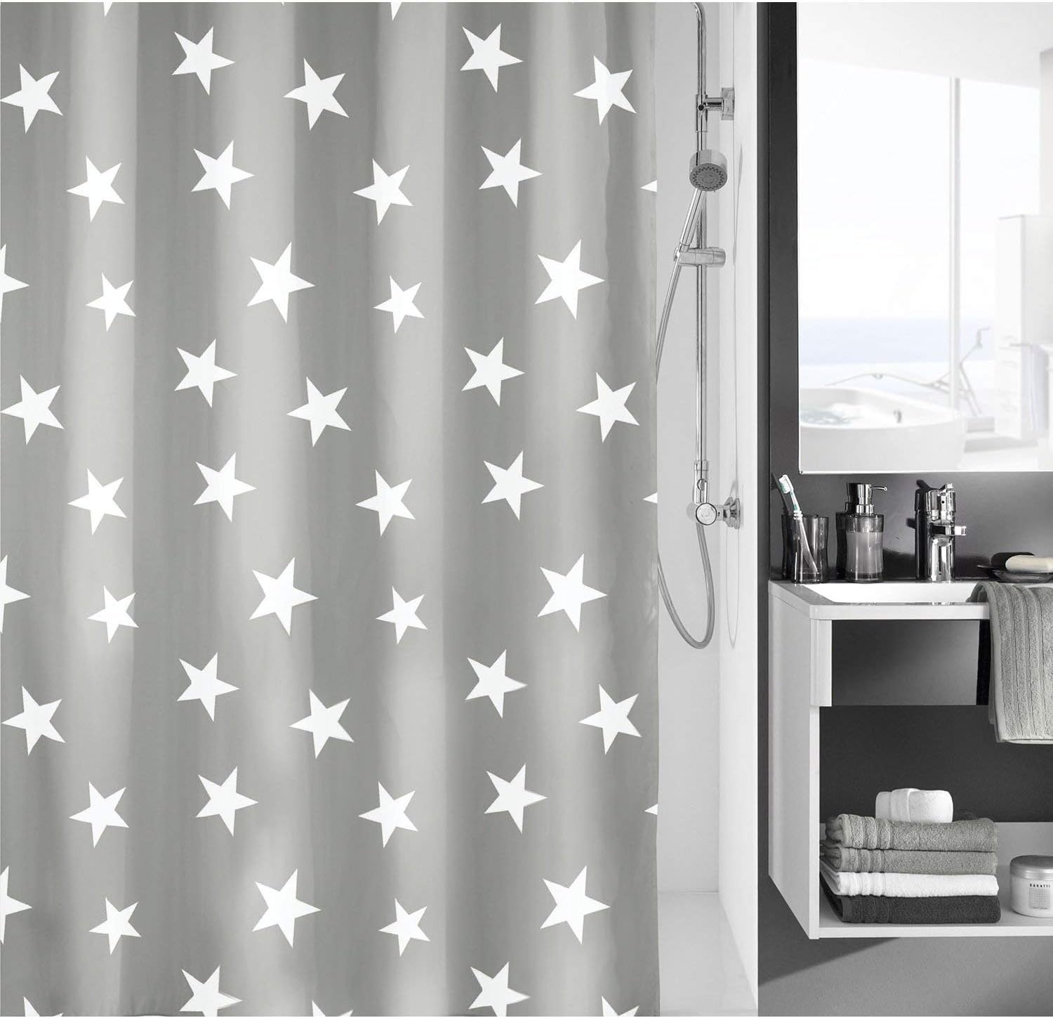 Kleine Wolke Shower Curtain, Polyester, Grey, 180x200 cm