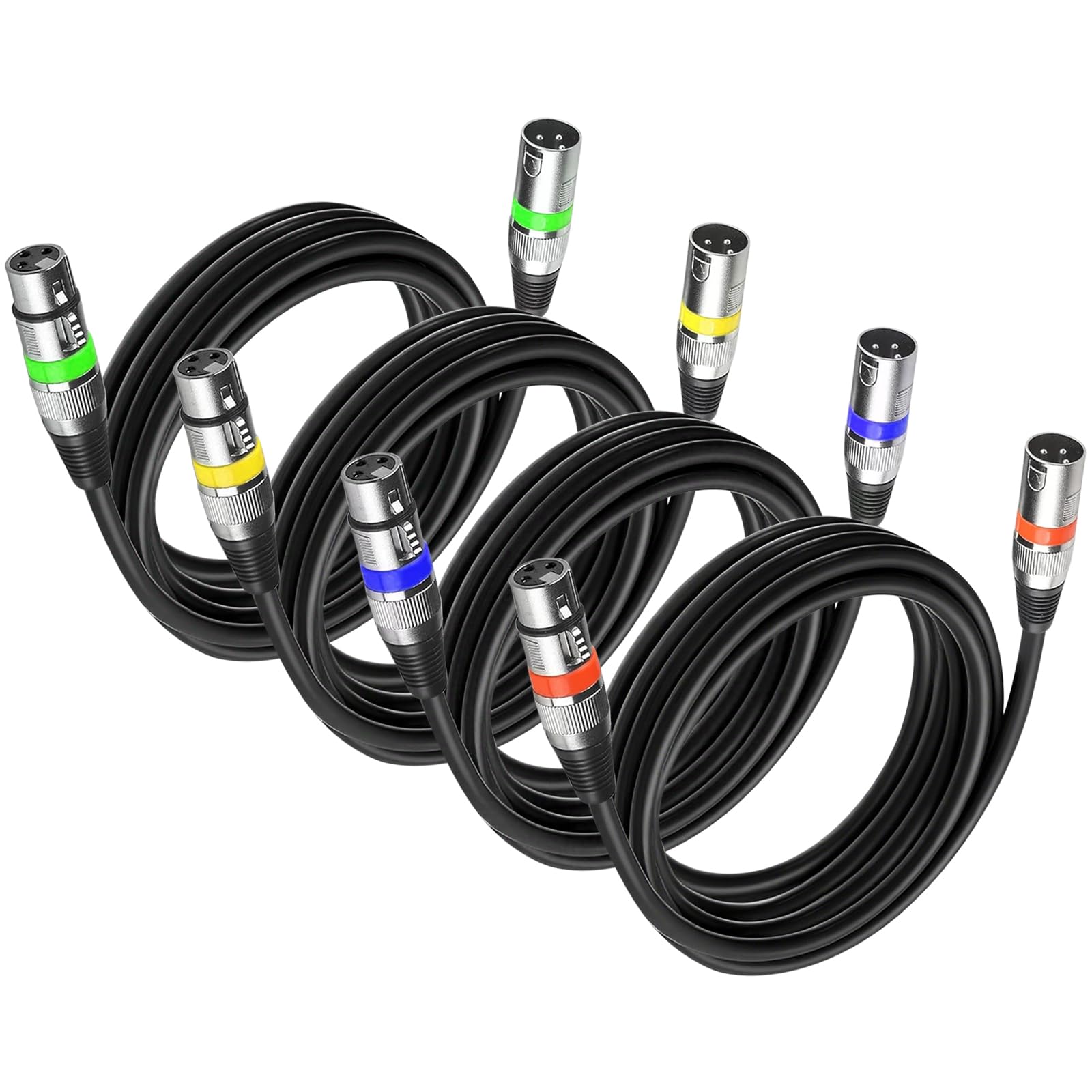 wecan 4 Packs 3 Pin Dmx Cable Dmx Lighting Cable, Dmx Cables 3m 10ft Female to Male XLR Cable, Mic Leads XLR Cables XLR Wire for Stage Lights or DJ Mixer System Dmx Wire Signal Connection