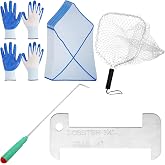 Otoolling 17 Pcs Lobster Catching Kit Lobster Net and Tickle Stick | Lobster Kit Includes 1 Aluminum Tickle Stick, 10 Mesh Keeper Bag, 1 Lobster Gauge, 1 Landing Net 2 Pairs Rubber Dipped Gloves