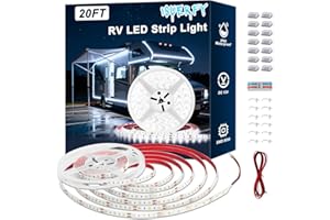 ISUERFY RV Awning LED Lights, 12V 20FT Camper Lights for Motorhome Travel Trailer Concession Stands Food Trucks, IP65 Waterproof RV Exterior Underglow Light, Daylight White