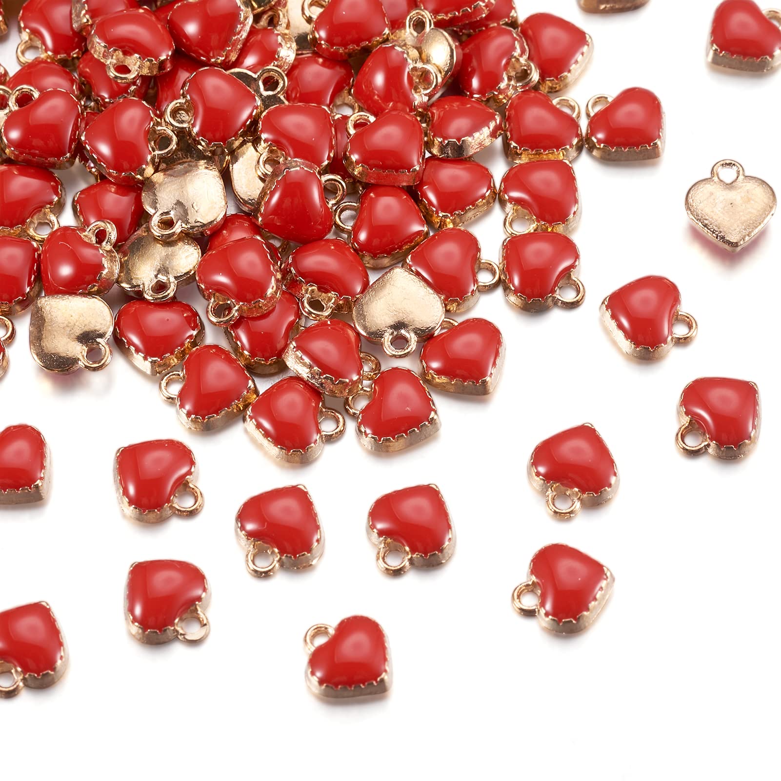Cheriswelry 100pcs Alloy Mini Red Heart Enamel Charms Golden Plated Metal Dangle Pendants for Jewelry Making Bracelets Necklace Earrings Valentine's Gifts Accessories