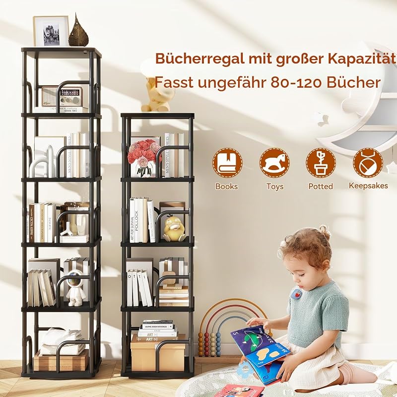 Drehbares Bücherregal 4 Ebenen,Standregal für Kinder,Schwarz TBC004B — Foto 6 von 8