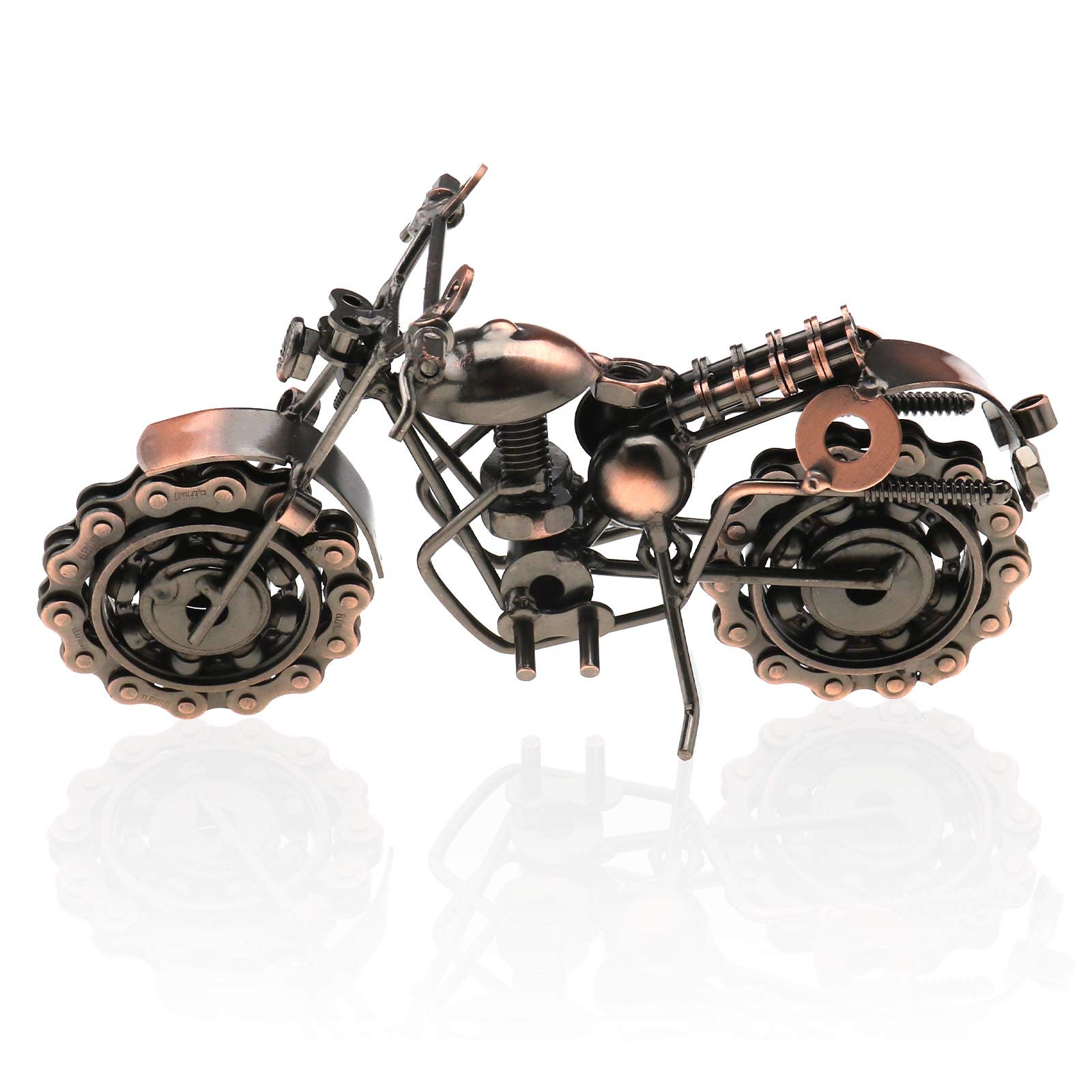Create idea Retro Vintage Metal Motorcycle Motorbike Bronze Tone Handcrafted Handmade Metal Model Chainwheel Ornament Art Sculptures Collectible Gift