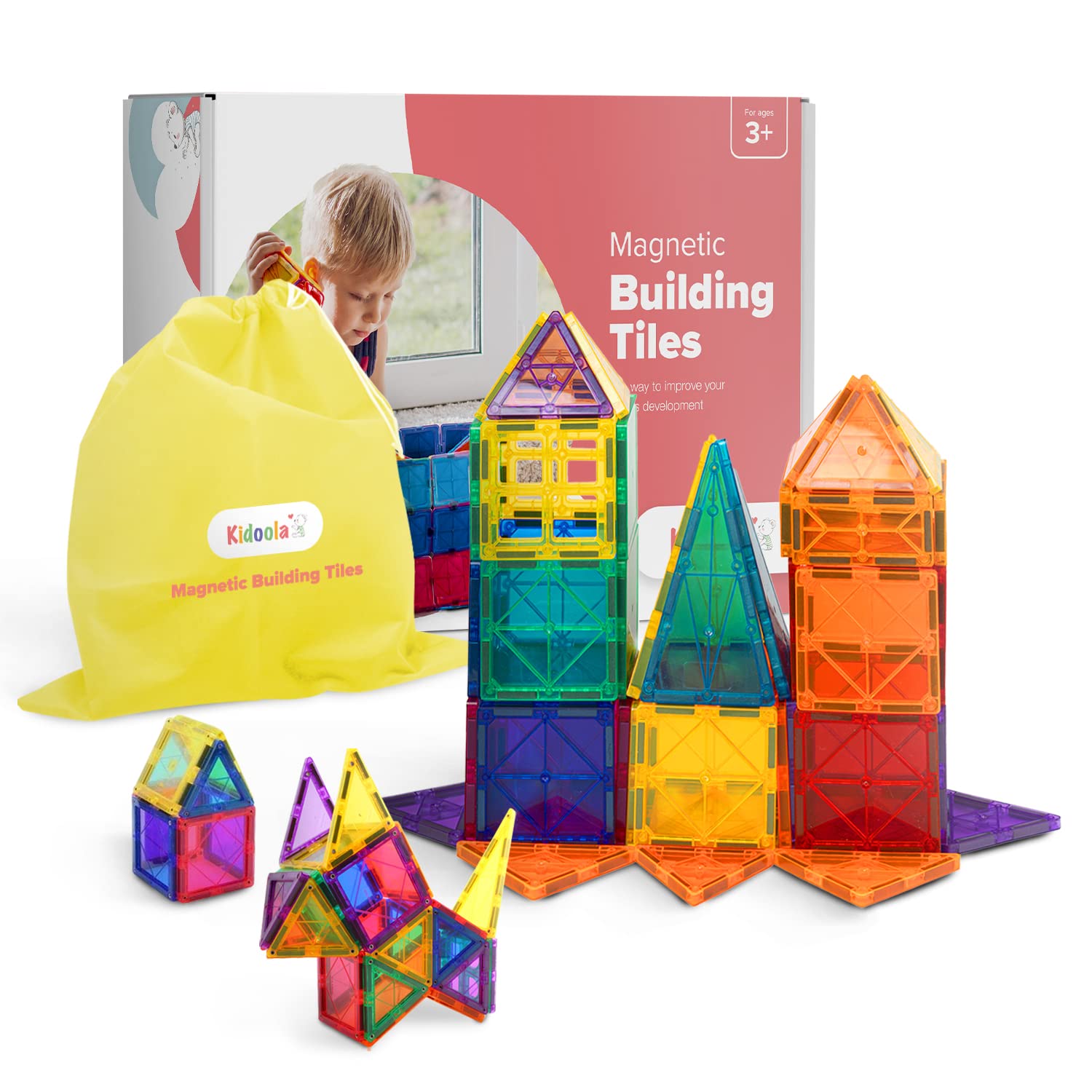 kidoola Magnetic Tiles Building Blocks Toy Set 53PCS – STEM Construction Magnet Jigsaw Blocks for Kids – Educational Montessori Learning Toy for Boys & Girls Age 3+