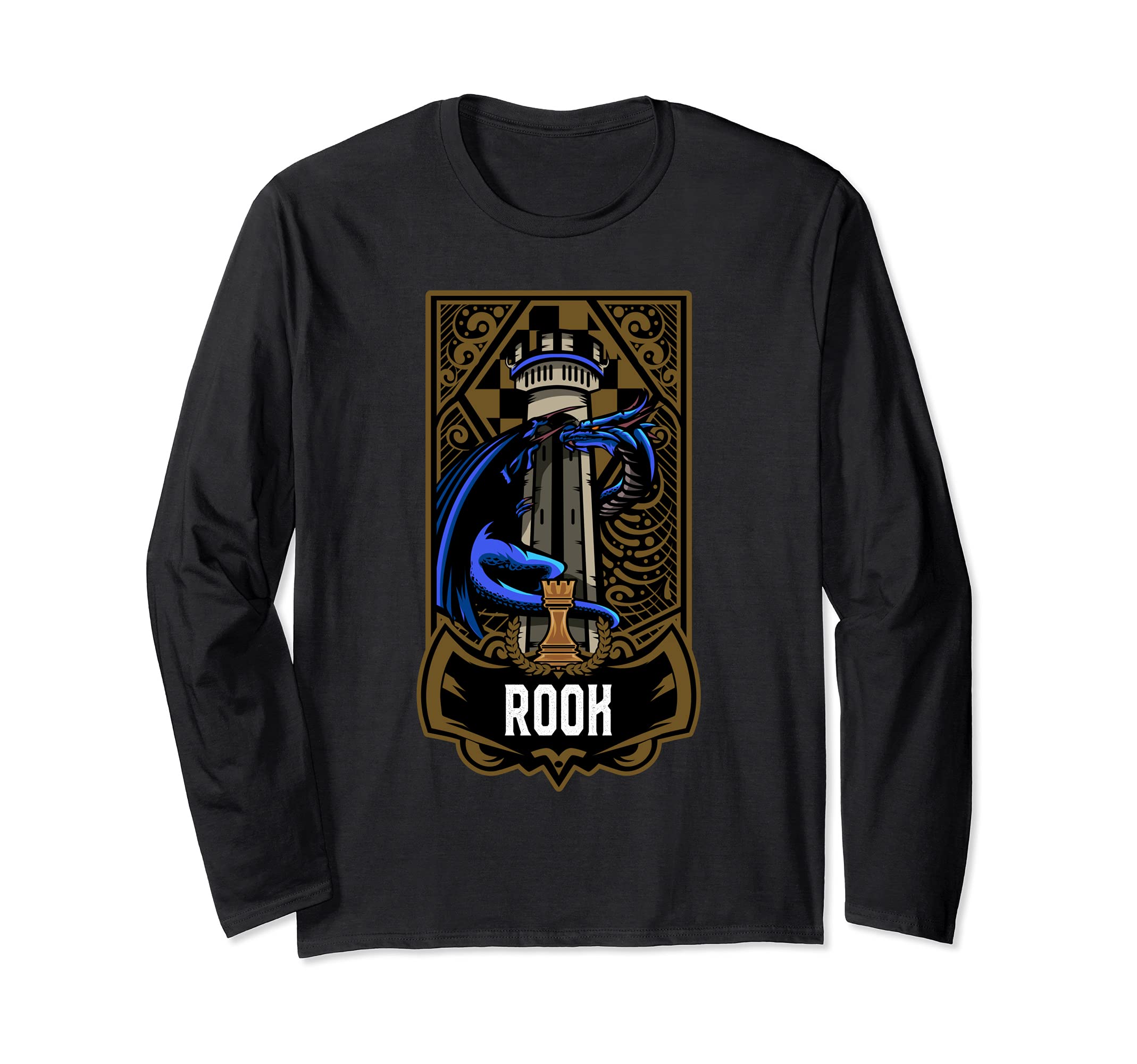 Rook Chess Game Piece Chess Club Players Gambit Blue Team Long Sleeve T-Shirt