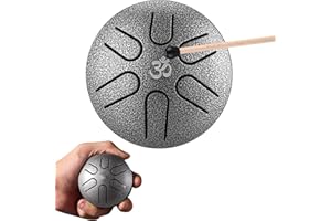 GESUCHE Steel Tongue Drum 3 inch 6 Notes, Mini Hand Drums Musical Percussion Instrument with Drumstick and Music Book, Mallet Percussion Instrument for Music Enlightenment, Camping or Yoga Meditation