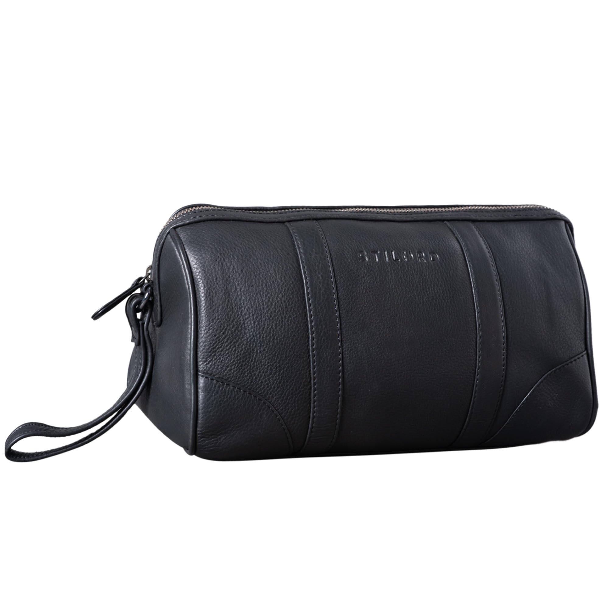 STILORD "Charles" Toilet Bag Leather Large Vintage Design for Men and Women Wash Bag Cosmetic Bag with Handle Colour:Black