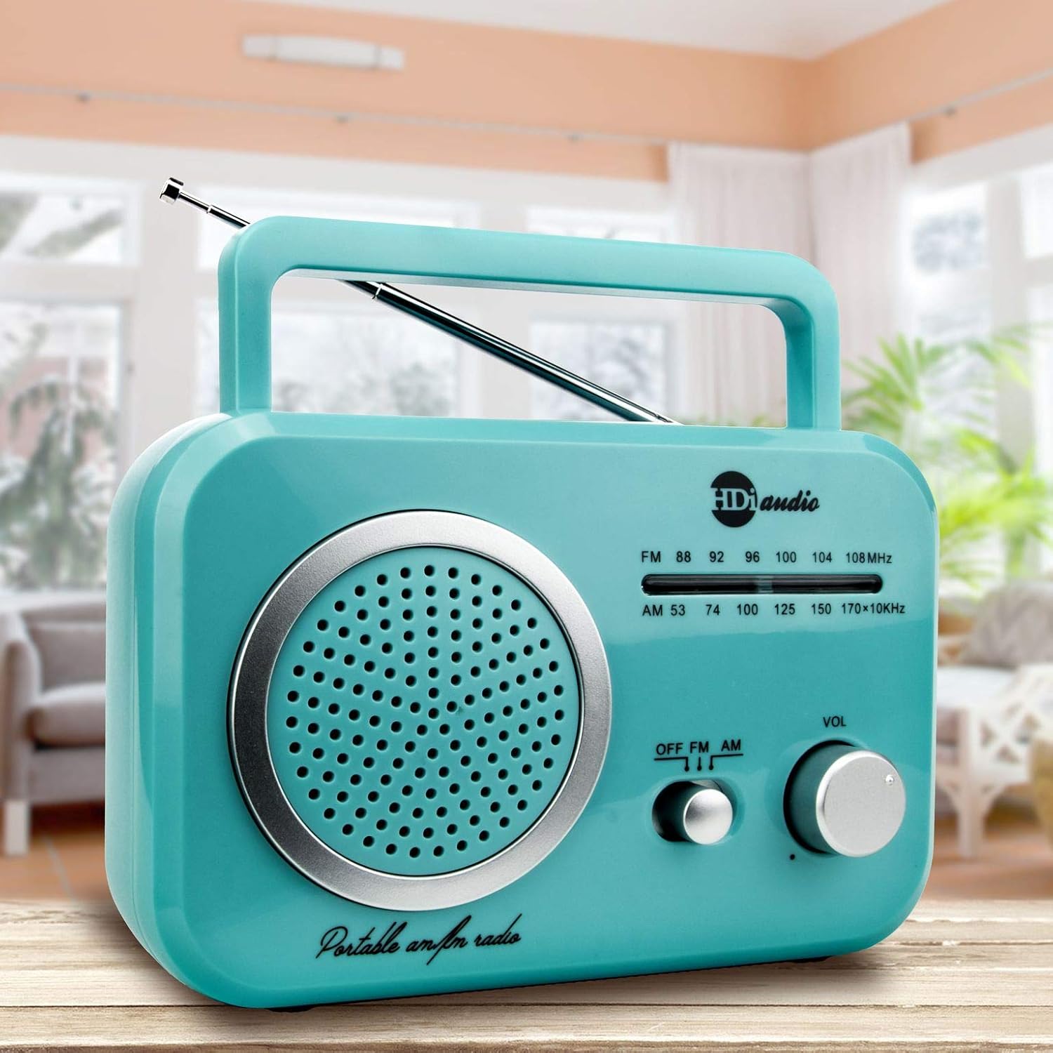 HDi Audio Radio Teal/Silver Premium Home Vintage Portable Retro Radio Classic AM/FM Radio with Built in Speakers + Headphone Jack: Home Audio & Theater