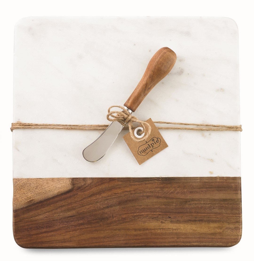 Photo 1 of *MINOR DAMAGE - USED*
Mud Pie Marble and Wood Serving Board and Spreader, White