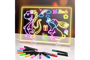 BlueSwan 16" Led Drawing Board with 7 Colors, Valentines Day Decorations, Drawing Board with 12 Markers Toys for Kids Glow Me