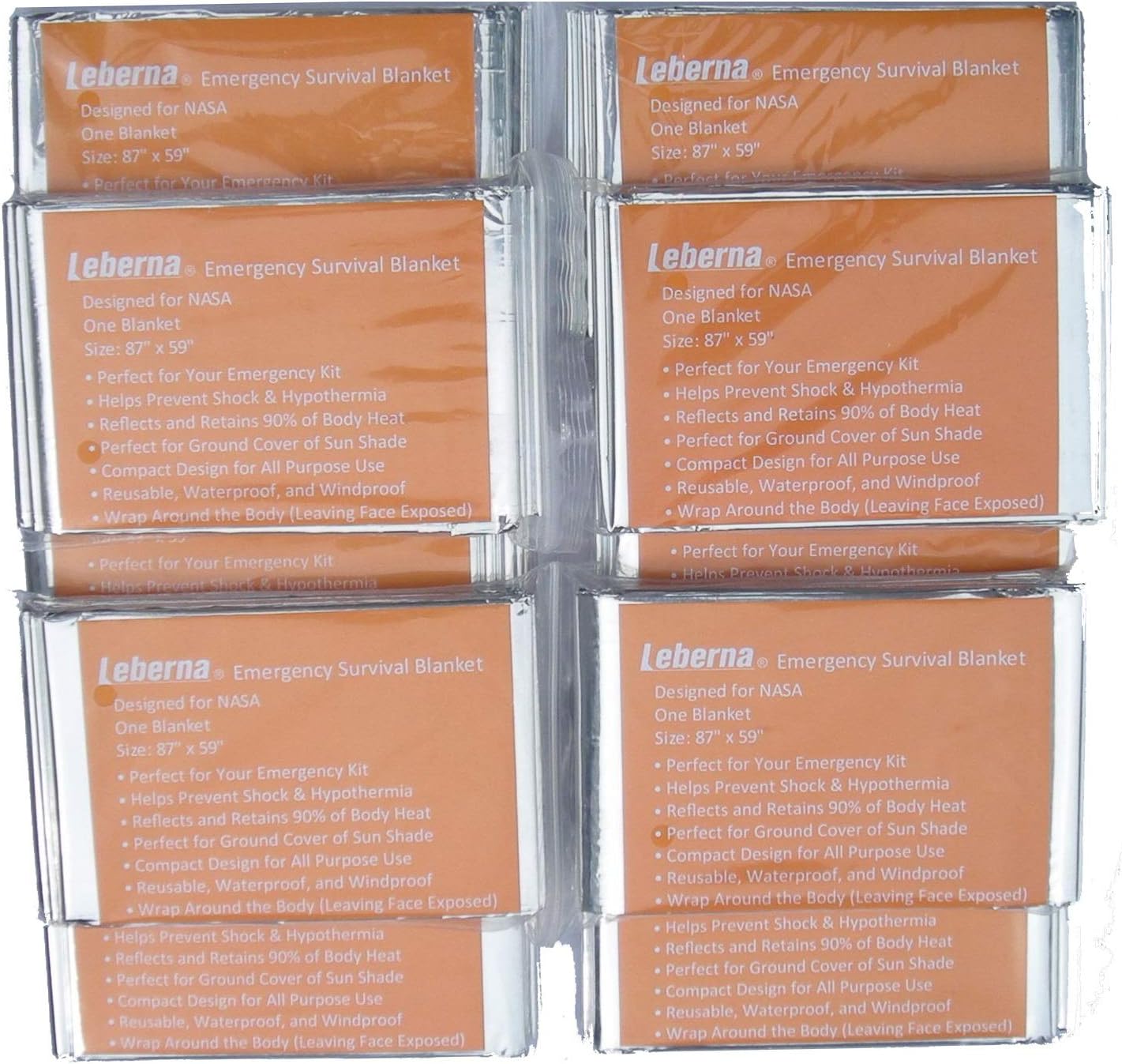 Leberna Emergency Blanket Survival Gear | Foil Mylar Thermal Blankets 59" x 87" inches (Pack of 10) | Big Double Sided Escape Tact Bivvy, | for NASA, Outdoors, Hiking, Space, Marathons First Aid Kit : Sports & Outdoors