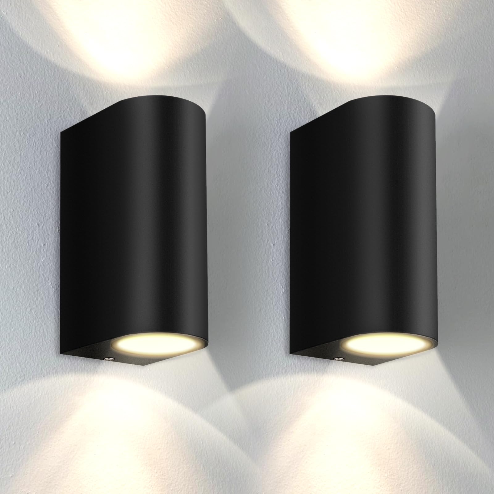 Kerry Outside Wall Lights, Outdoor Lights Main Powered, Up and Down Black Modern Lamp, Gu10 External Wall Sconce IP44 Garden Lighting, Wall Mounted Fixtures for Front Door, Porch - 2 Pack