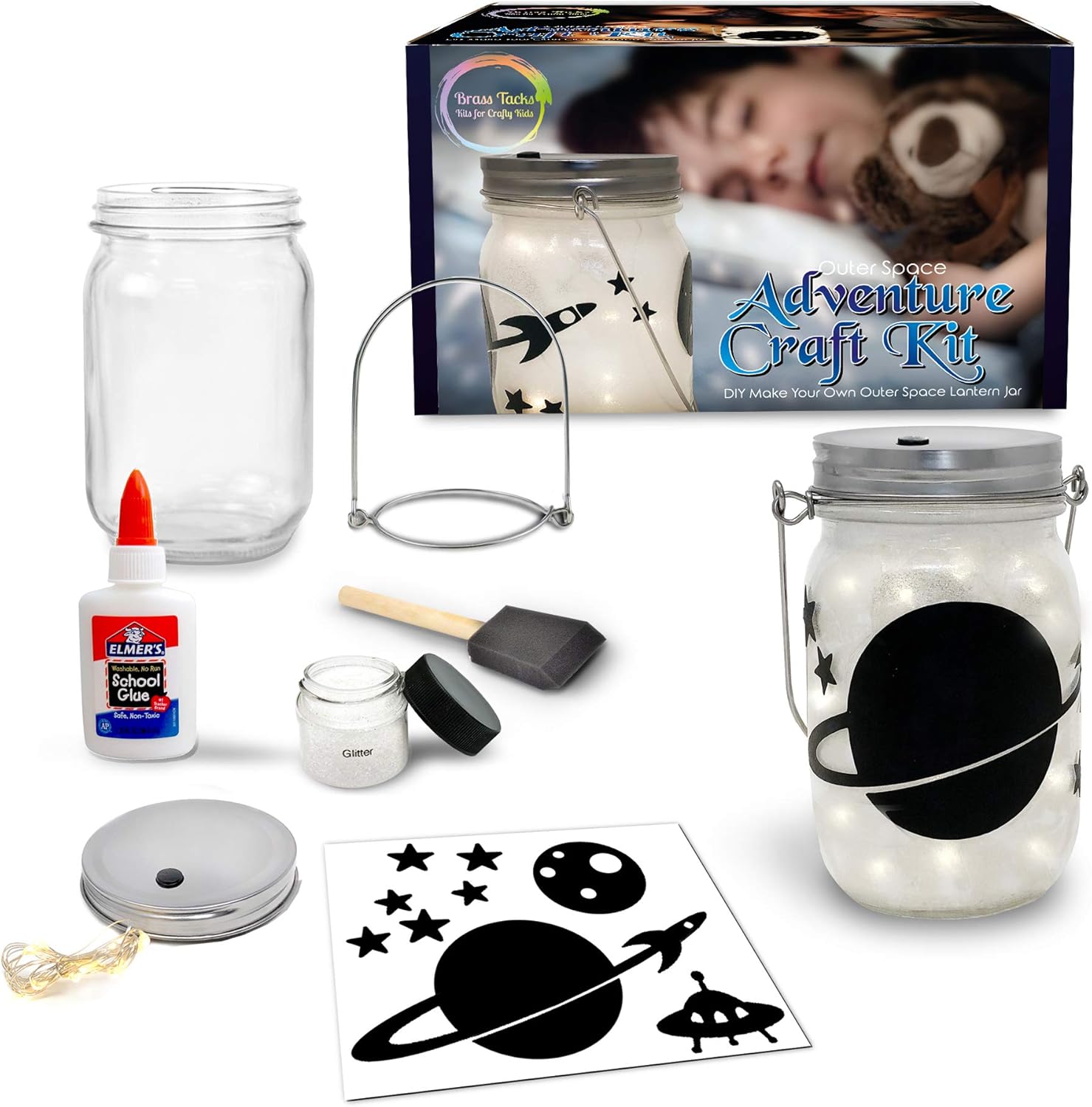 Outer Space Adventure Nightlight Craft Kit - DIY Make Your Own Outer Space Lantern Jar - Craft Project for Kids- Great Gift