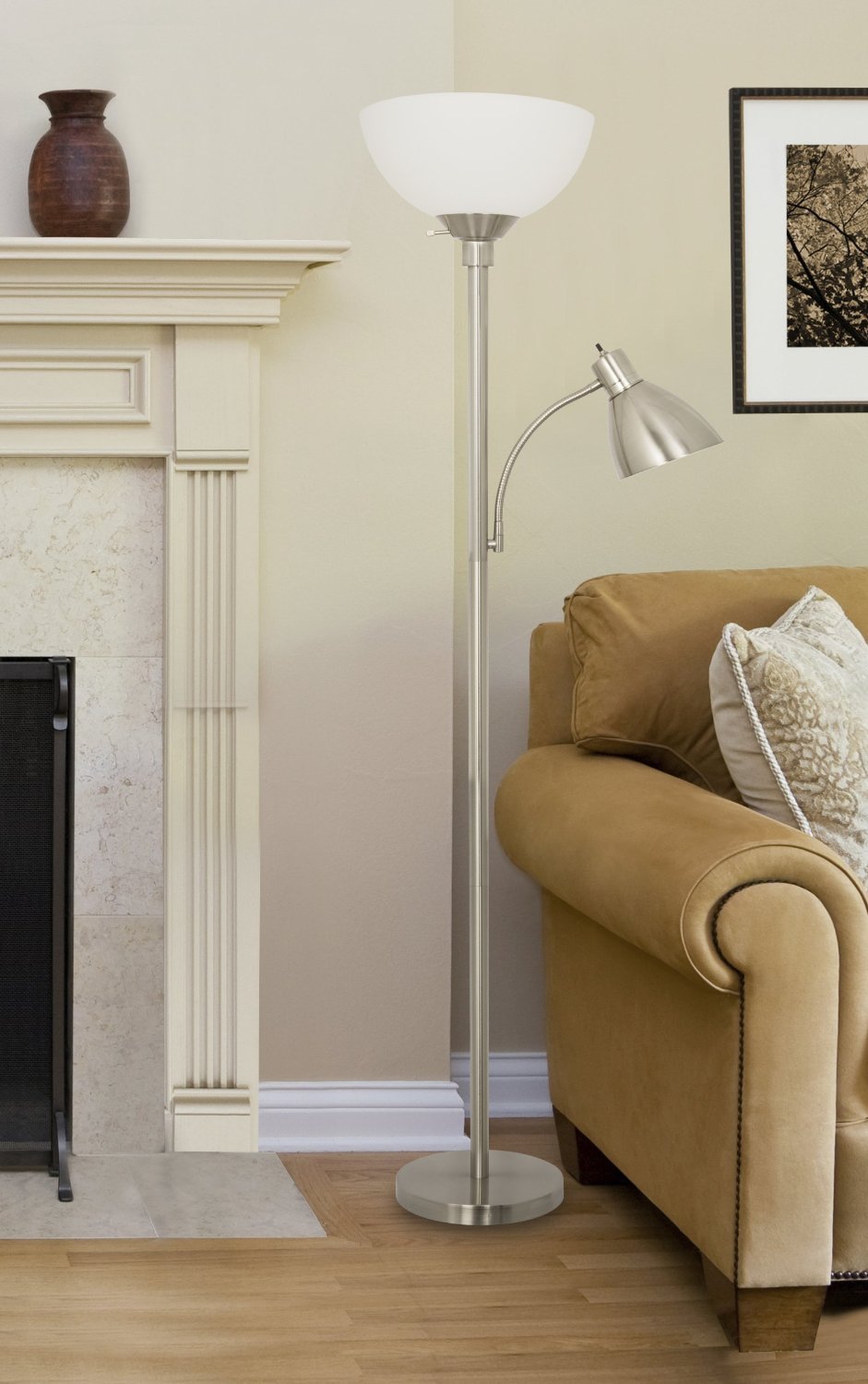 Light Accents 150 Watt Metal Floor Lamp with Side Reading Light (Satin