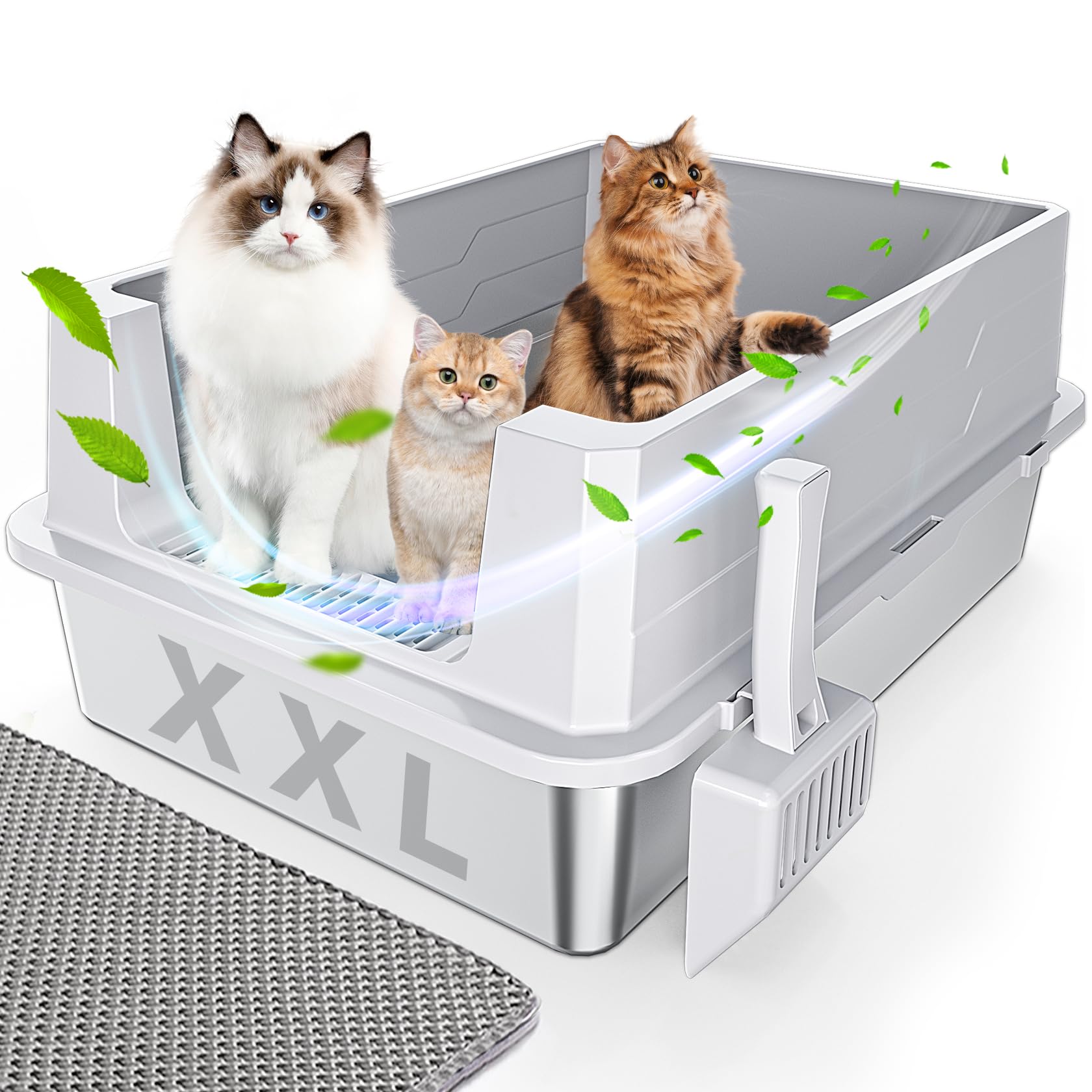 XXXL Stainless Steel Cat Litter Box With High Sides, 28"x20"x12