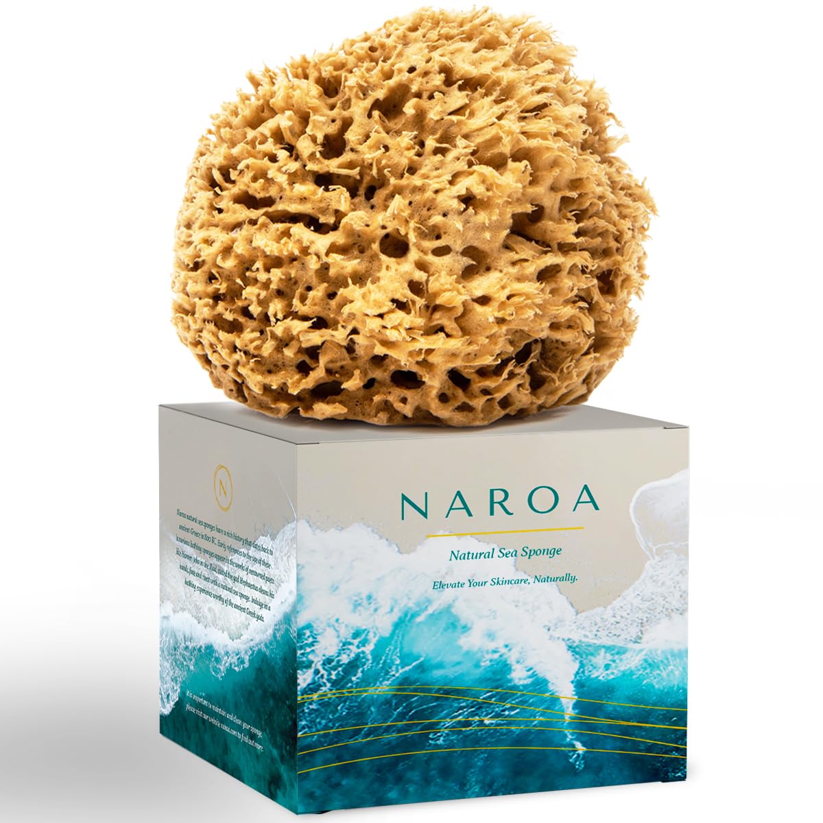 Naroa Natural Honeycomb Sea Sponge | Unbleached Durable Shower Pouf for Adults & Children | Soft Hypoallergenic Body Massage Shower Bathing (Large)