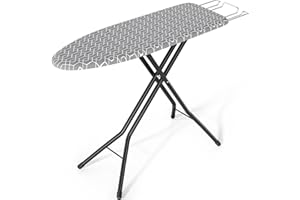 KINGBOARD Compact Ironing Board with Iron Rest, Foldable Ironing Board with Height Adjustable, Heavy Duty Iron Table Stand with Extra Thick Cover & Metal Legs, 43x13 Gray
