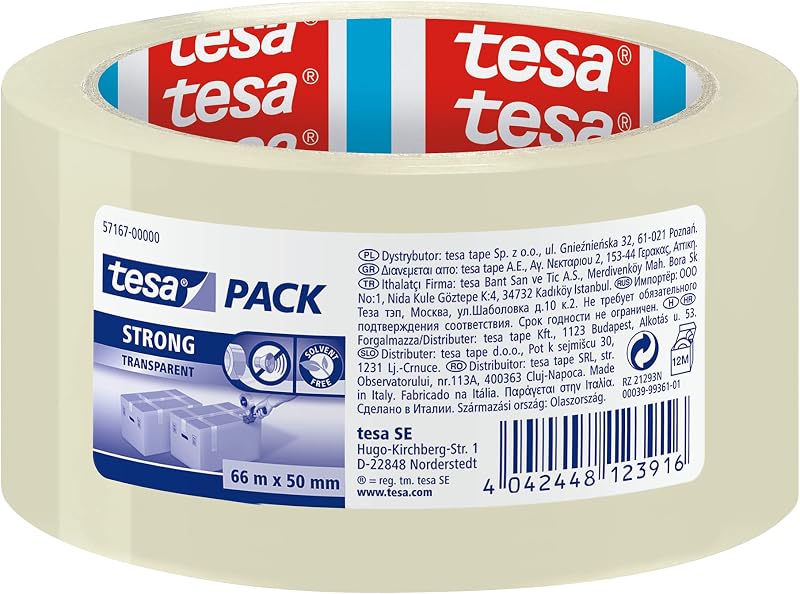 tesa Strong Packing Tape Clear 66m x 50mm Polypropylene Secure Box Parcel