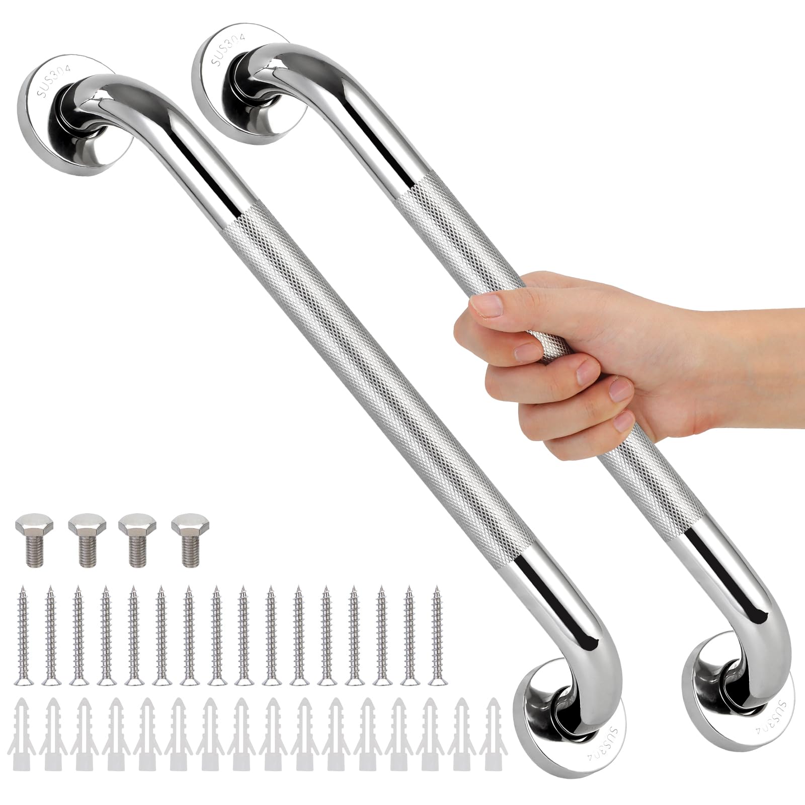 Photo 1 of 2 PCS Shower Grab Bars for Seniors, 16 Inch Anti Slip Shower Handle, Stainless Steel Bathroom Balance Bar, Safety Hand Rail Support, Assist Bath Handrails for Handicap, Elderly, Pregnant