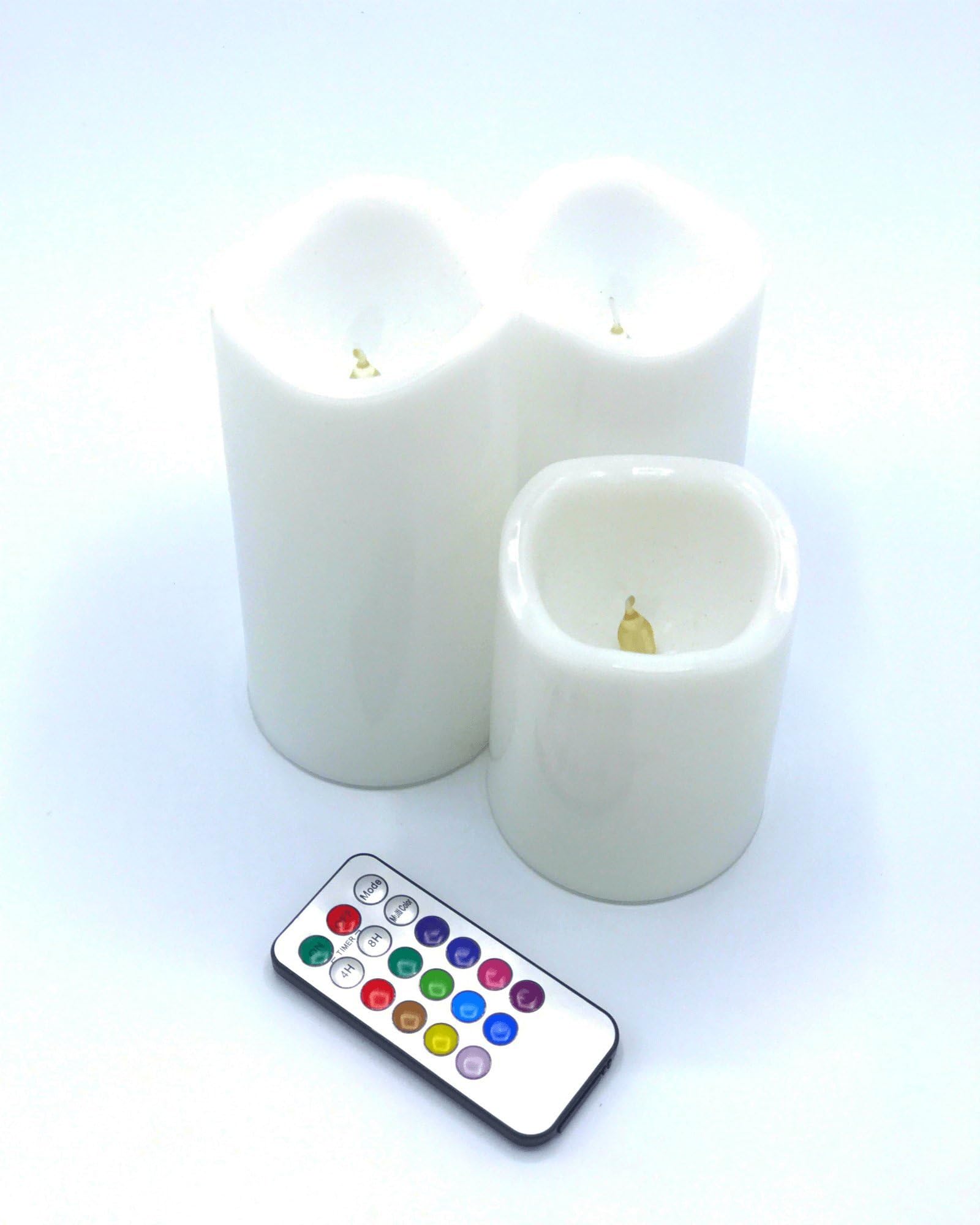 Jones Best Buy Flameless Pillar Candle Set of 3 (4" 5" 6") Dripless Wax LED Pillar Lights Battery Operated Flickering 12-Color Remote Control Christmas LED Candle Baby Party Wedding Meditation