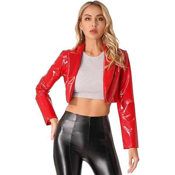 easyforever Women's Patent Leather Jacket Shiny Metallic