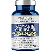 4-in-1 Prebiotic Probiotic & Postbiotic for Women & Men, Complete Gut & Digestive Support Supplement, Pre Post Probiotics & Digestive Enzymes 60 Capsules