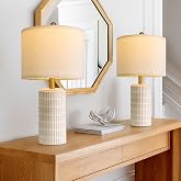 PoKat 20.75" Small Modern Ceramic Table Lamps Set of 2 for Bedroom, White | Bedside Lamps for Nightstands, Farmhouse Home Dec