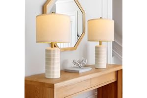 PoKat 20.75" Small Modern Ceramic Table Lamps Set of 2 for Bedroom, White Bedside Lamps for Night Stands, Farmhouse Desk Decor Nightstand Table Lamps for Living Room End Table Beige