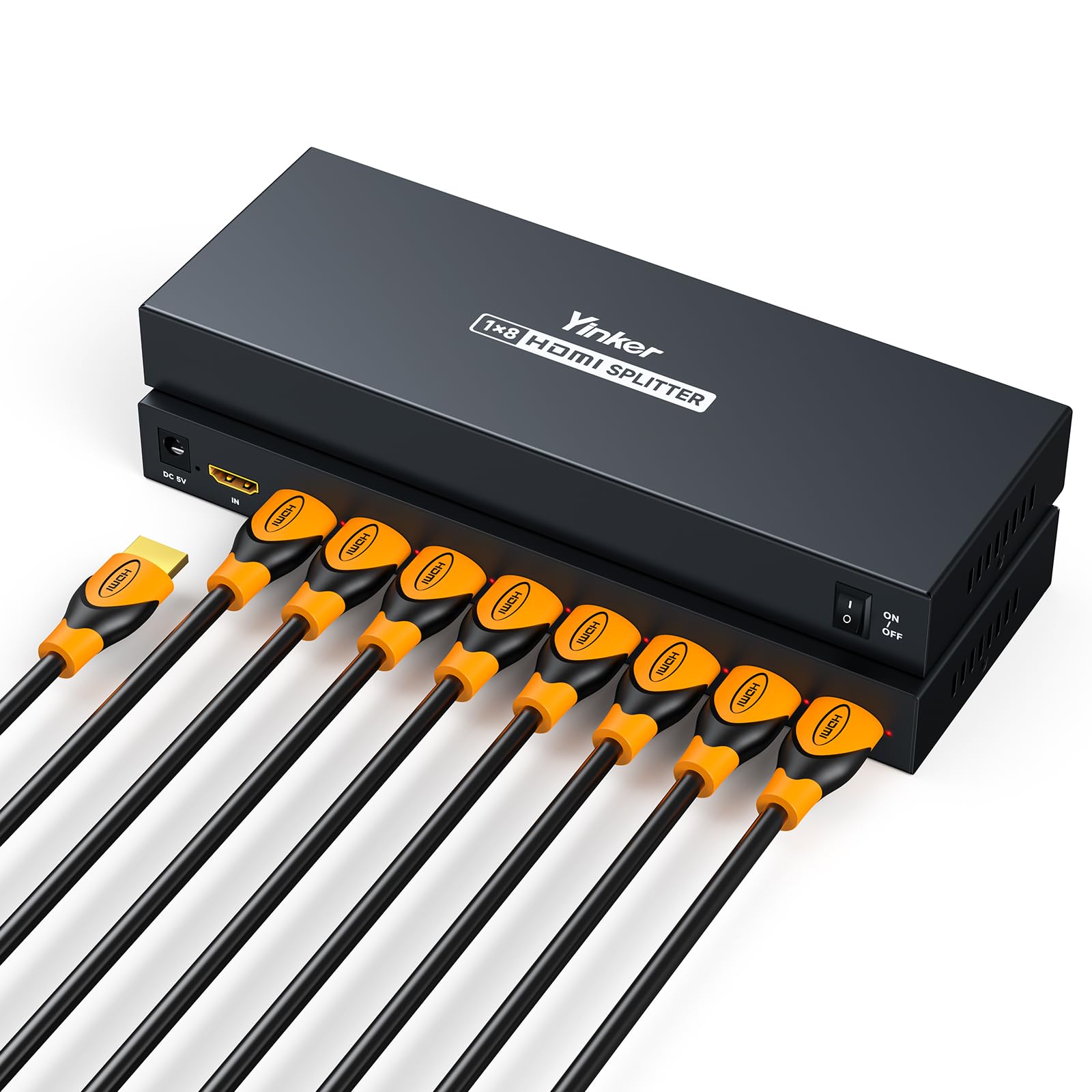 Yinker 4K HDMI Splitter 1 in 8 Out (Not Extended Display), Metal Shell, USB Powered, Supports 3D, 4Kx2K@30Hz, 1080P@60Hz, Multi Monitor Outputs for Projector, HDTV