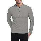 KUYIGO Men's Long Sleeve Slim Fit Mandarin Polo Shirts Waffle Button Fashion Casual Tops T-Shirt