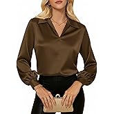 GRACE KARIN Business Casual Tops for Women Satin Silk Blouse Collared V Neck Long Sleeve Work Shirts Dressy Tops Fall Clothes
