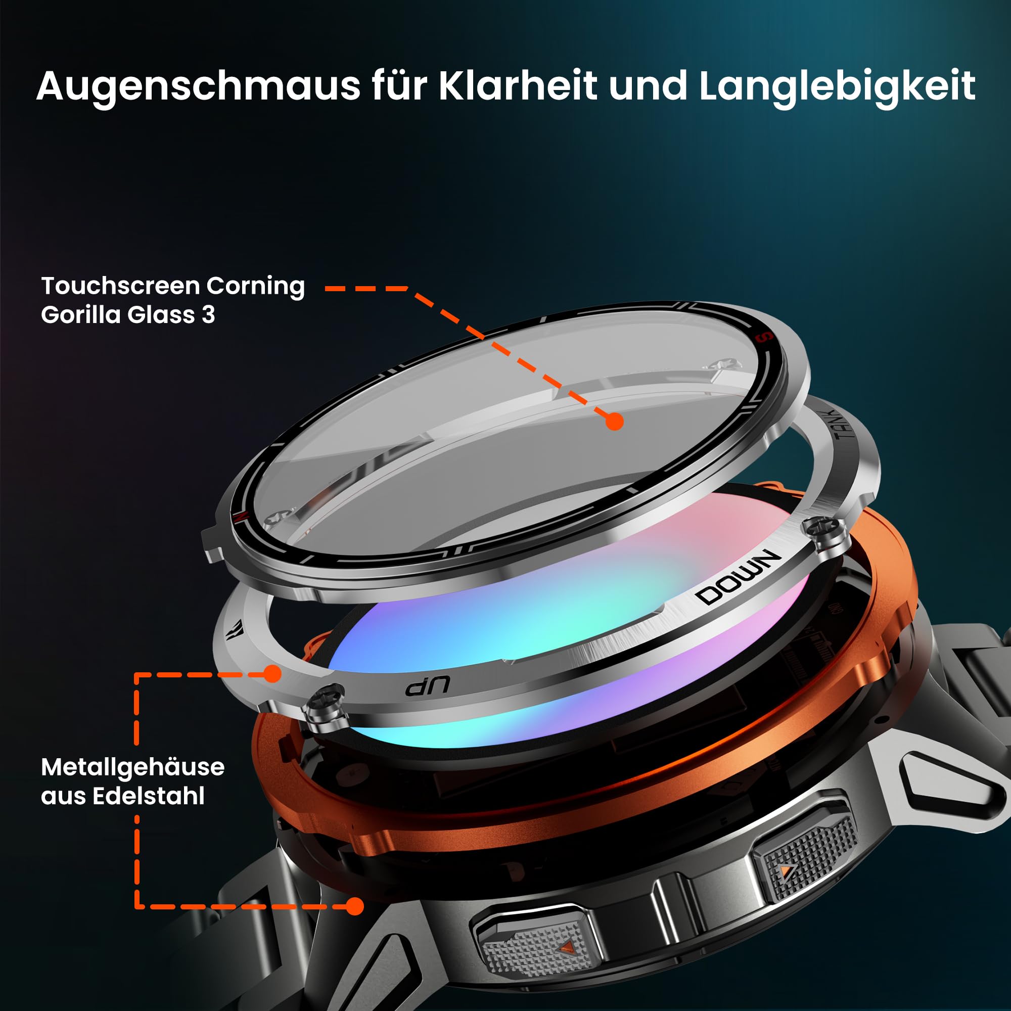 KOSPET Tank T3 Ultra 2 GPS Smartwatch Herren, 2 Bänder, für Android/iPhone 7