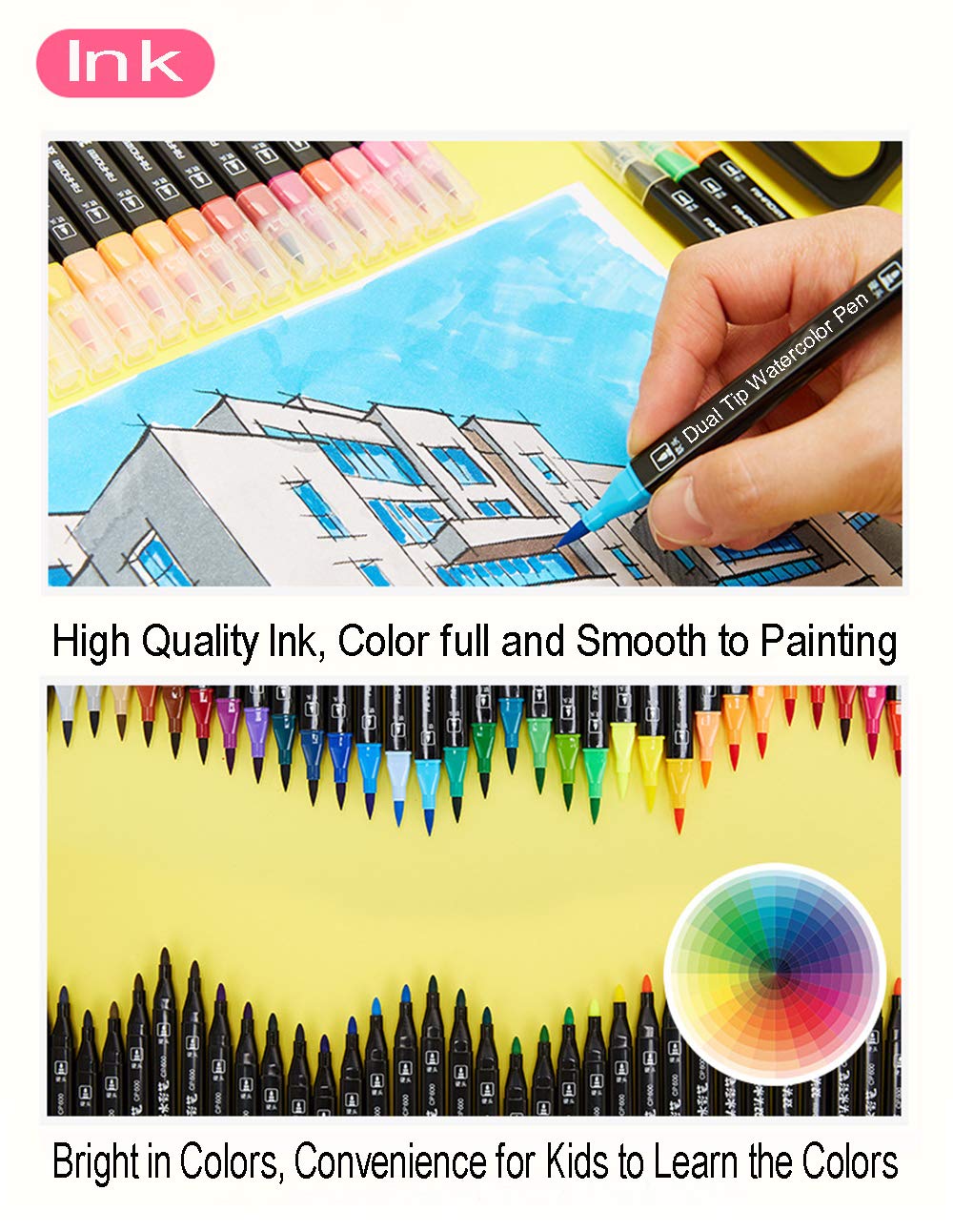 Dual Tip Markers for Kids, Washable Markers Set, Art Marker with Stand Portable Box, Gift For Kids (24 Colours)