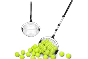 Netrix Tennis Balls Hoppers, 30-58" Golf Ball Retriever Telescopic Tennis Ball Picker Upper Machine for Up to 40 Tennis Balls, No Bending Over Quick Rolling Picker for 1.5"-3" Balls
