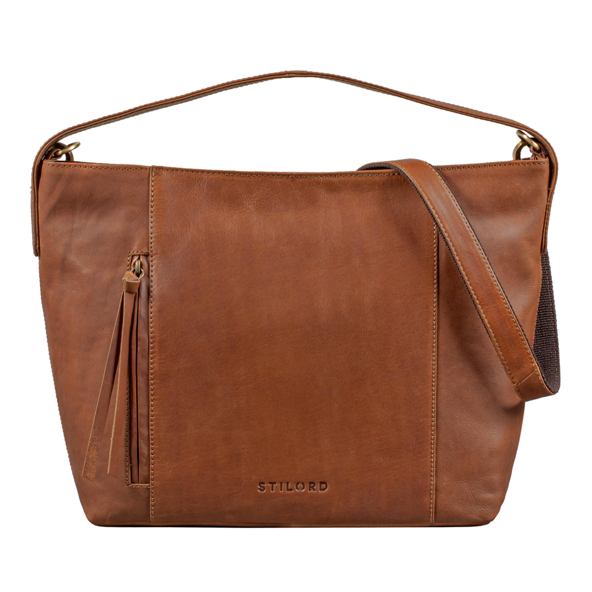 STILORD "Marilyn" Shopper Women Large Leather Handbag Shoulder Bag Women Hobo Elegant Tote Vintage Colour:Mocca - Dark Brown