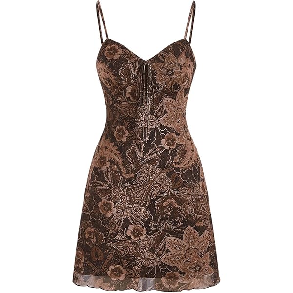 Milumia Women's Vintage 90s Mini Dress Spaghetti Strap Boho Mesh