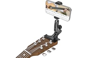 Kolasels Guitar Phone Holder, [Strong Metal Clip] Guitar Phone Mount for Electric Guitar, Ukulele, Bass, Mandolin, Banjo, Sitar, Compatible with iPhone 16 Pro Max, Galaxy and All 4-7" Smartphone