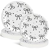 Sieral 60 Pcs Coquette Bow Party Plates 9'' 7'' Black and Pink Bow Paper Plates Birthday Decorations Bridal Shower Bachelorette Decorations for Party Favors(Black)