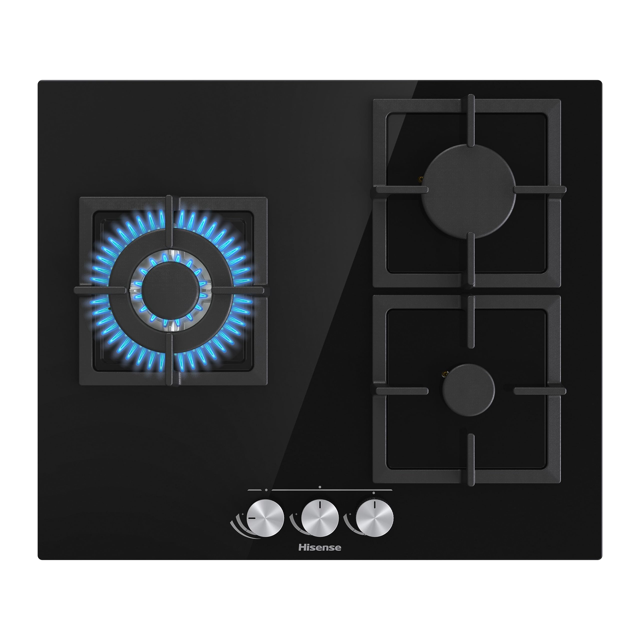 Hisense GG633B – Erdgas-Kochplatte, 3 Zonen, 60 cm, Grill aus Gusseisen und schwarzem Hartglas, automatische Zündung, in den Bedienelementen integriert, Sicherheit Gasstop, einfache Reinigung 3